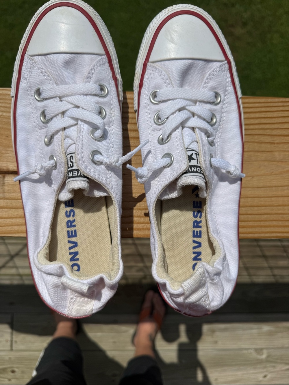 Converse Women’s Low-Top White Canvas Sneakers with Red Trim